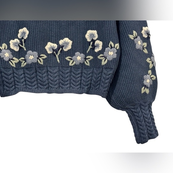 Women’s Allison New York Blue Floral Knit Button Up Cardigan: Size Small - Picture 4 of 9